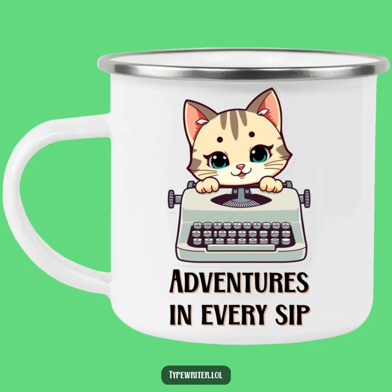 Funny Cat Typing Camping Mug: Mischievous Kitty Outdoor Coffee Cup