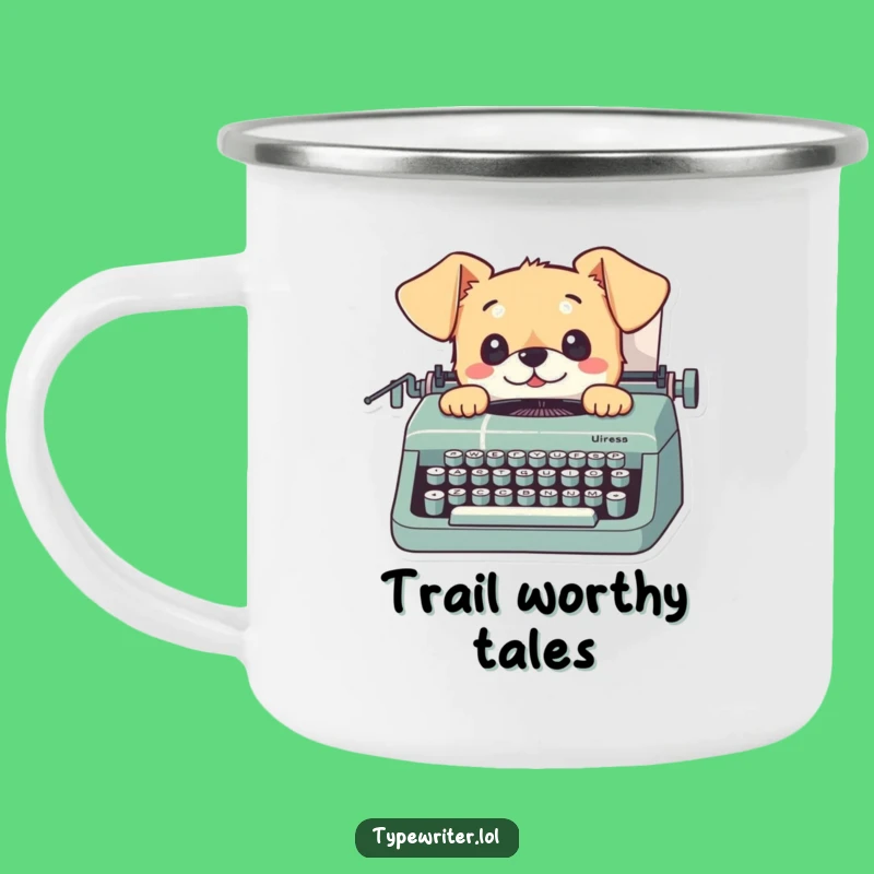 Funny Dog Typing Camping Mug: Curious Pup Outdoor Coffee Cup