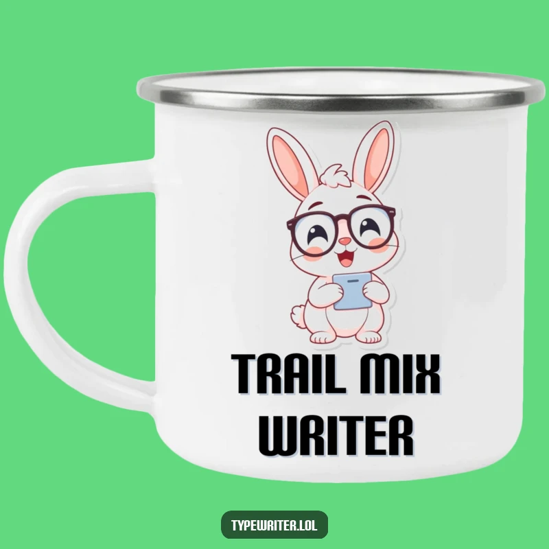 Funny Bunny Typist Camping Mug: Cheerful Scholar Cup, an Inspiring Funny Gift
