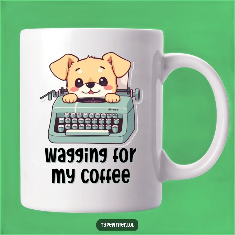 Funny Dog Typing Mug: Curious Pup Over Typewriter Gift