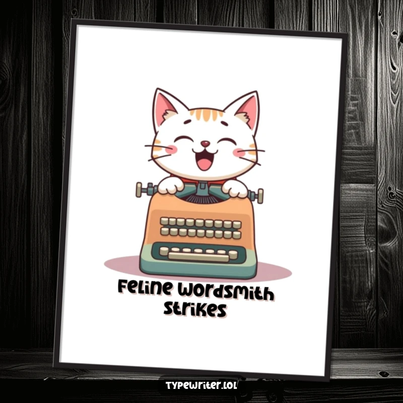Funny Cat Writer Digital Art Print: A cheerful cat at a vintage typewriter, ready to bring humorous literary charm to any digital display.