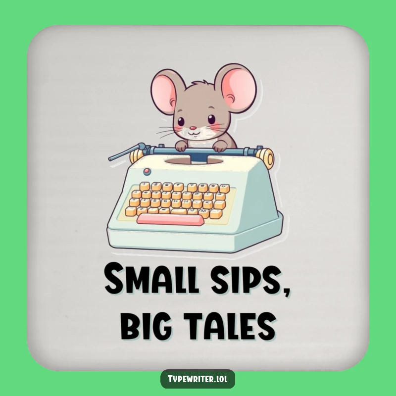 Funny Mouse Typewriter Coaster: Whimsical Character's Protective Charm - Hilarious Gift