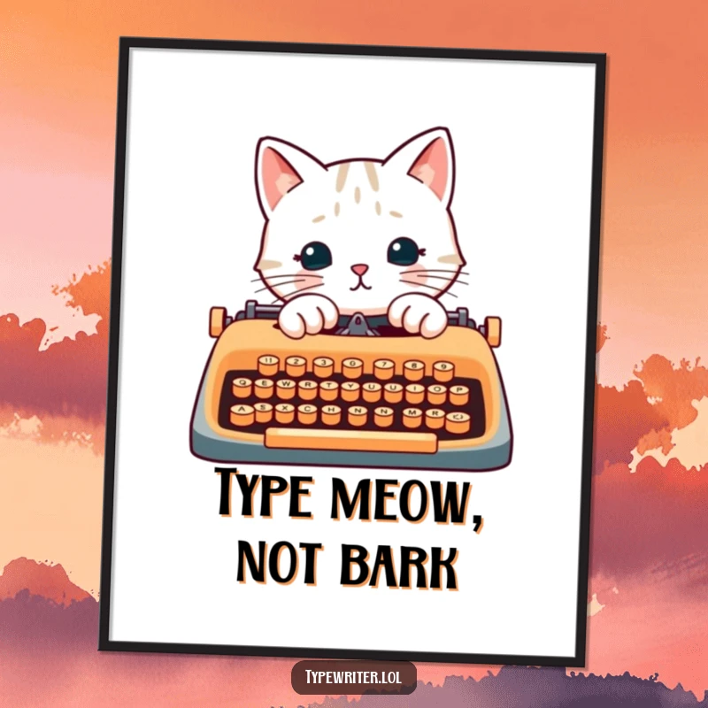 Funny cat writer poster, illustrating a cat's paws actively typing on a vintage typewriter.