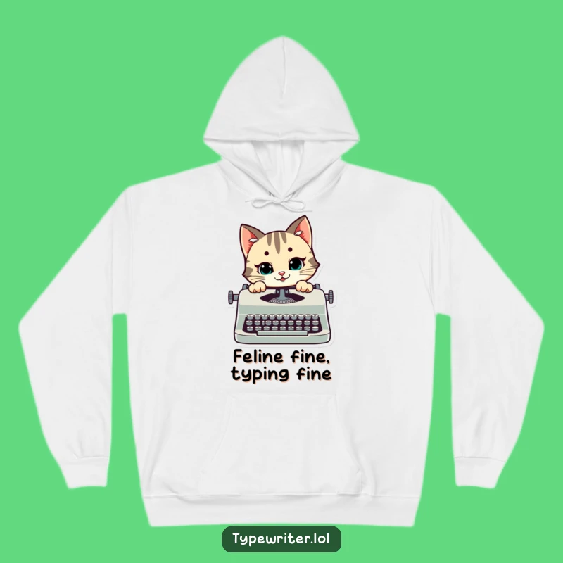 Funny Cat Typing Hoodie: Cozy Mischievous Kitty Over Typewriter Gift
