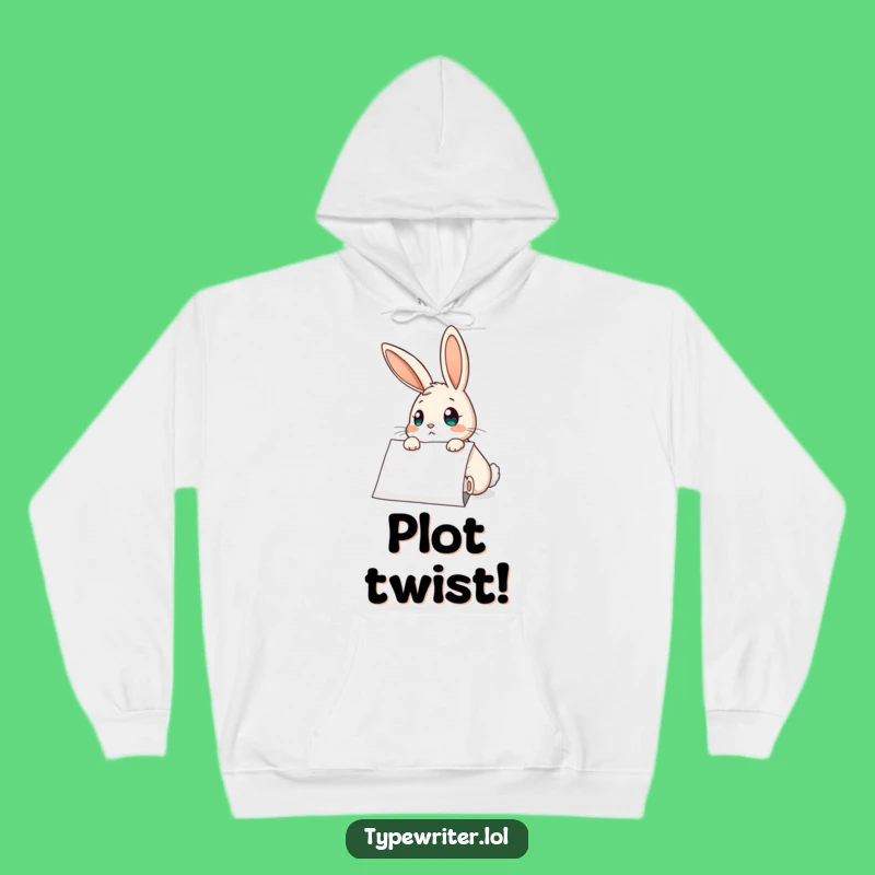 Funny Bunny Shock Hoodie: Curious Character's Typewriter Surprise - Cozy Funny Gift