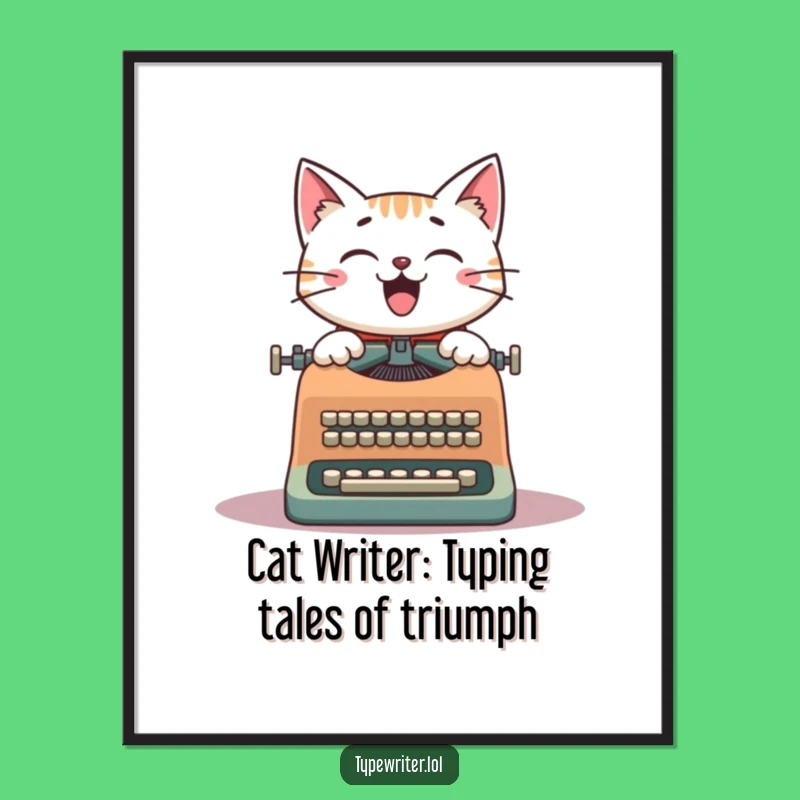 Funny Free Printable Cat Writer Wall Art: Vintage Typewriter Feline Art