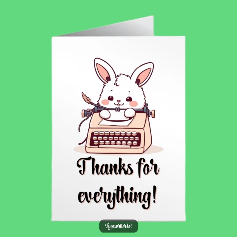 Free Printable Thank You Bunny Card: Cheerful Typist Funny Downloadable Gift