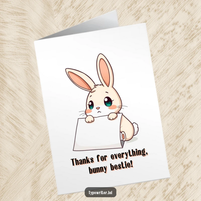Funny Free Printable Thank You Card with a rabbit looking with amazement at a typed thank you note.