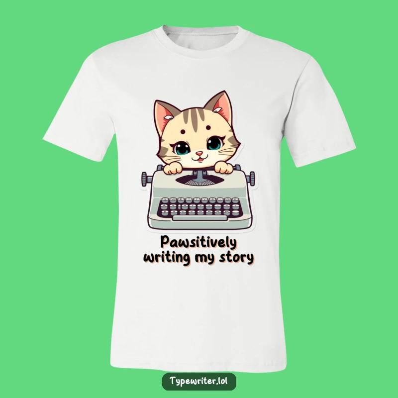 Funny Cat Typing T-Shirt: Mischievous Kitty Over Typewriter Tee