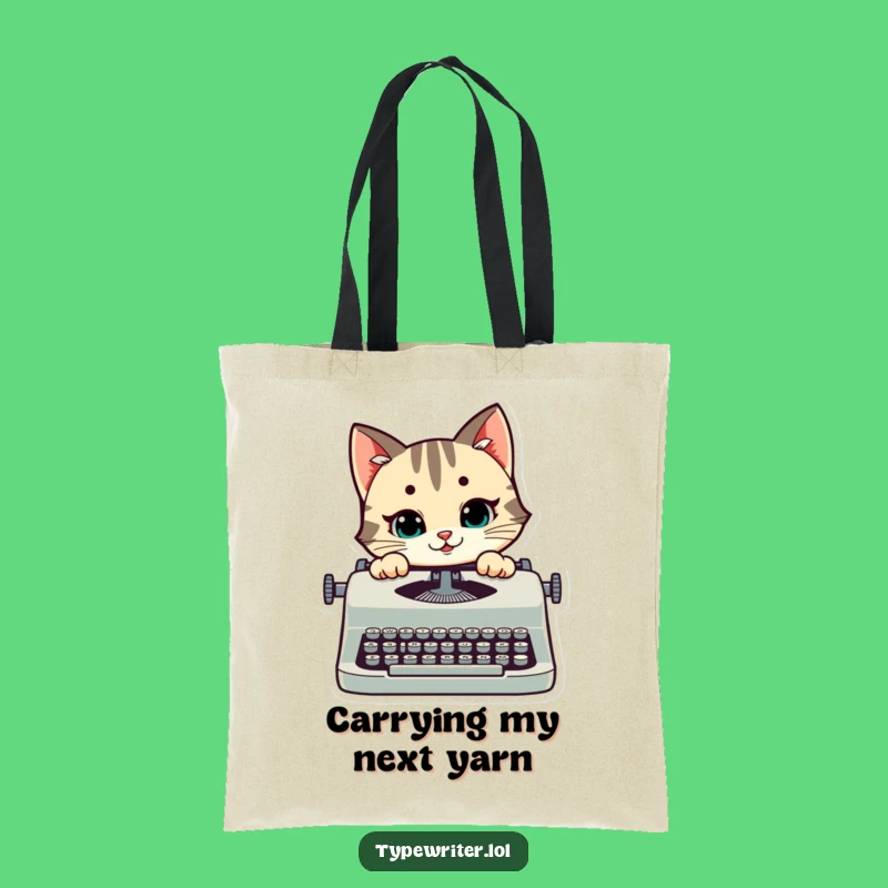 Funny Cat Typing Tote Bag: Mischievous Kitty Over Typewriter Accessory
